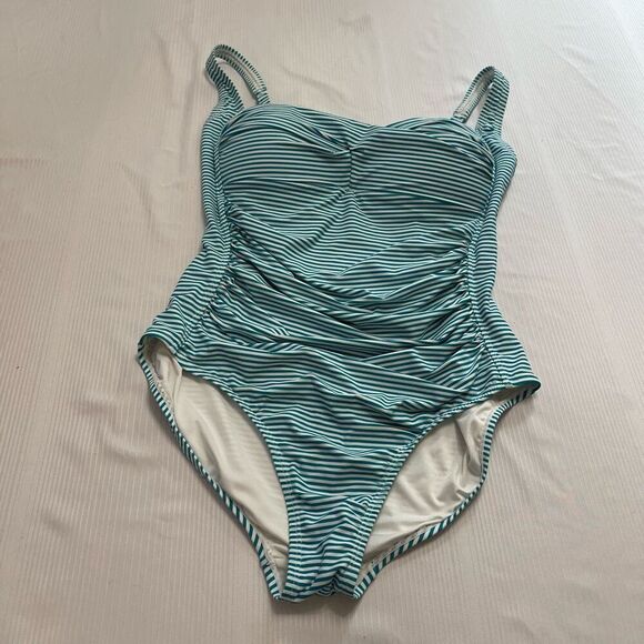 Nip Tuck Bathing Suit One Piece Blue White Stripe Swimsuit Multi Fit Cup Size 10 - Picture 1 of 7